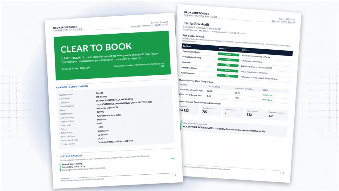 Sample BrokerDefender Executive Vetting Report and Transportation Risk Audit